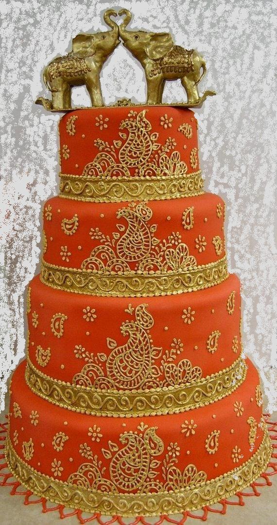 A royal Inidan wedding cake that fits with vibrant colors of Indian culture
